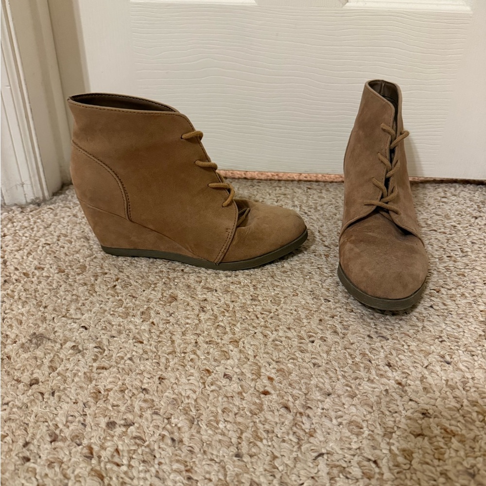 Madden Girl Brown Suede Wedge Booties